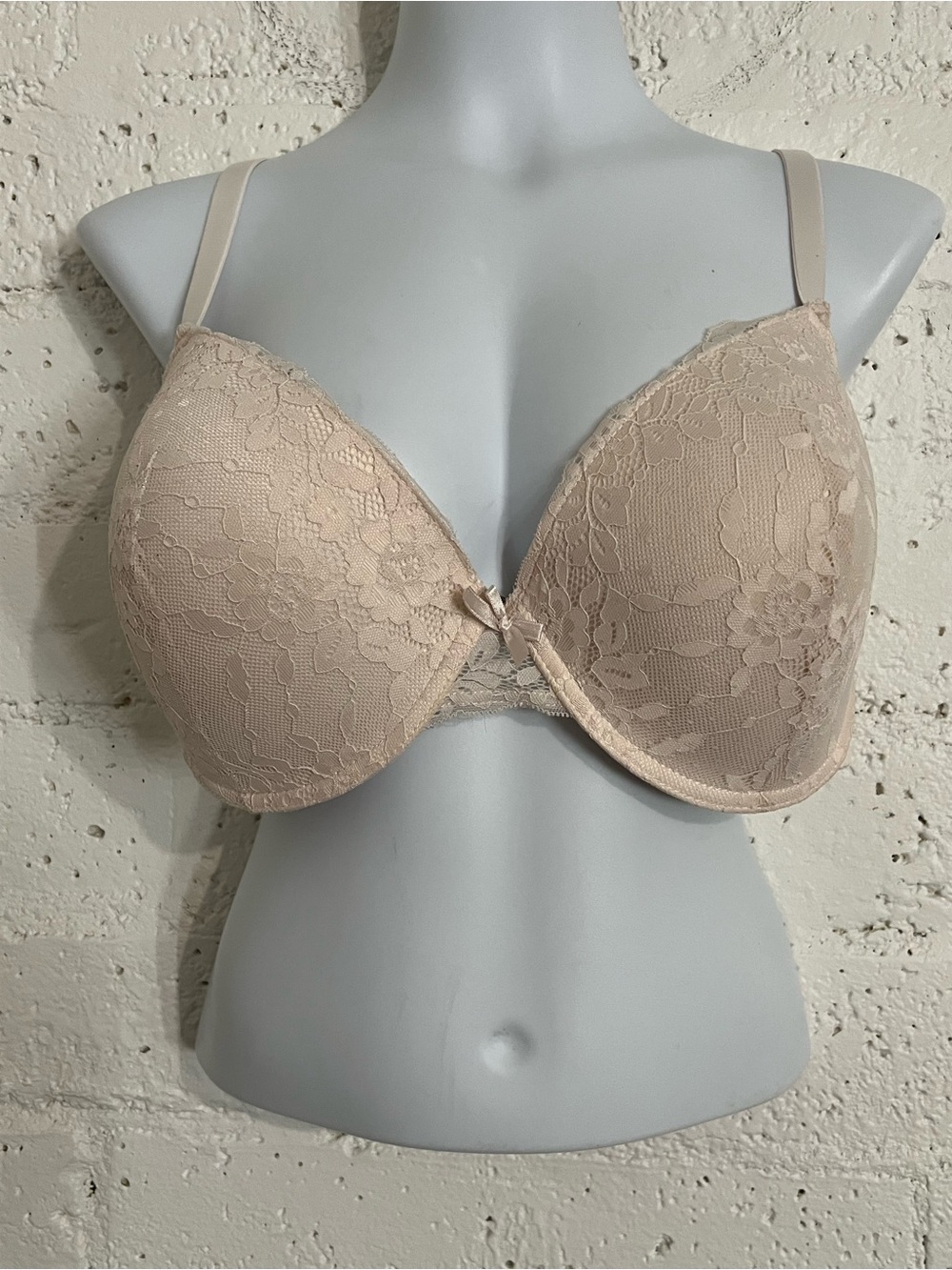 Laura Ashley Balconette Bra 40DD Beige Lace Lightly Padded Underwire AI10